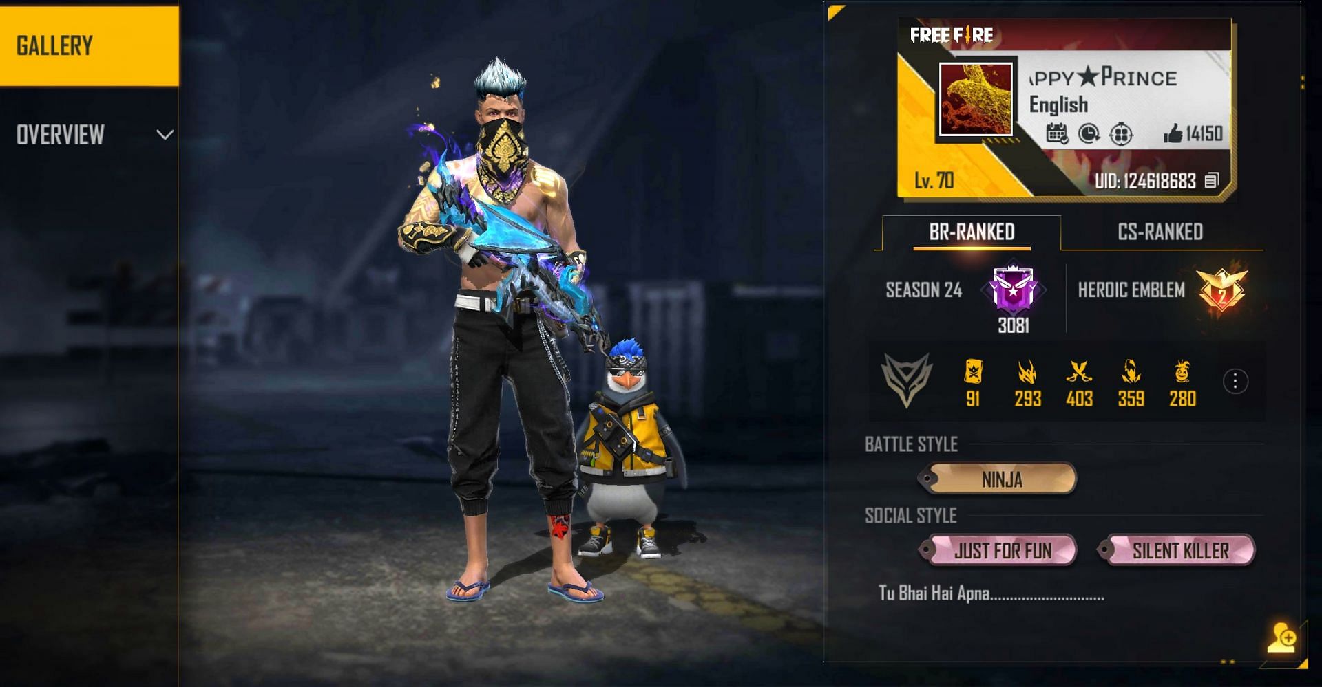 Happy Prince Gaming&#039;s ID in Garena Free Fire (Image via Free Fire)