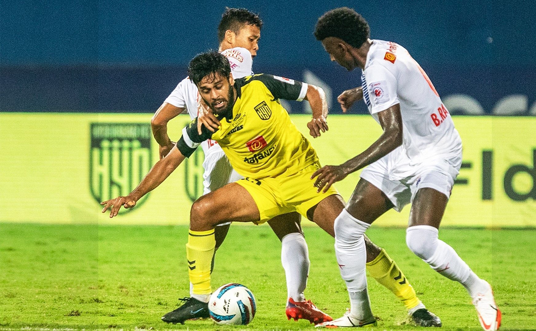 Hyderabad FC star Souvik Chakrabarti in action