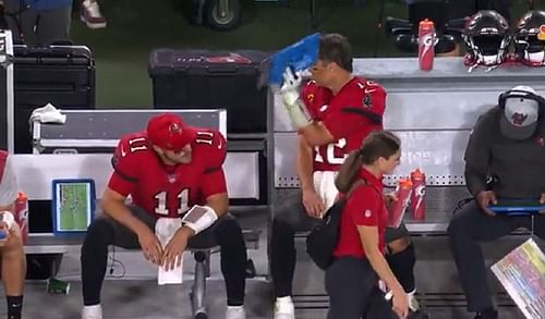 Tom Brady throws a Microsoft Surface tablet during the Buccaneers' 0-9 loss to the Saints on Sunday, December 19 | Credit: @NFLBrasil