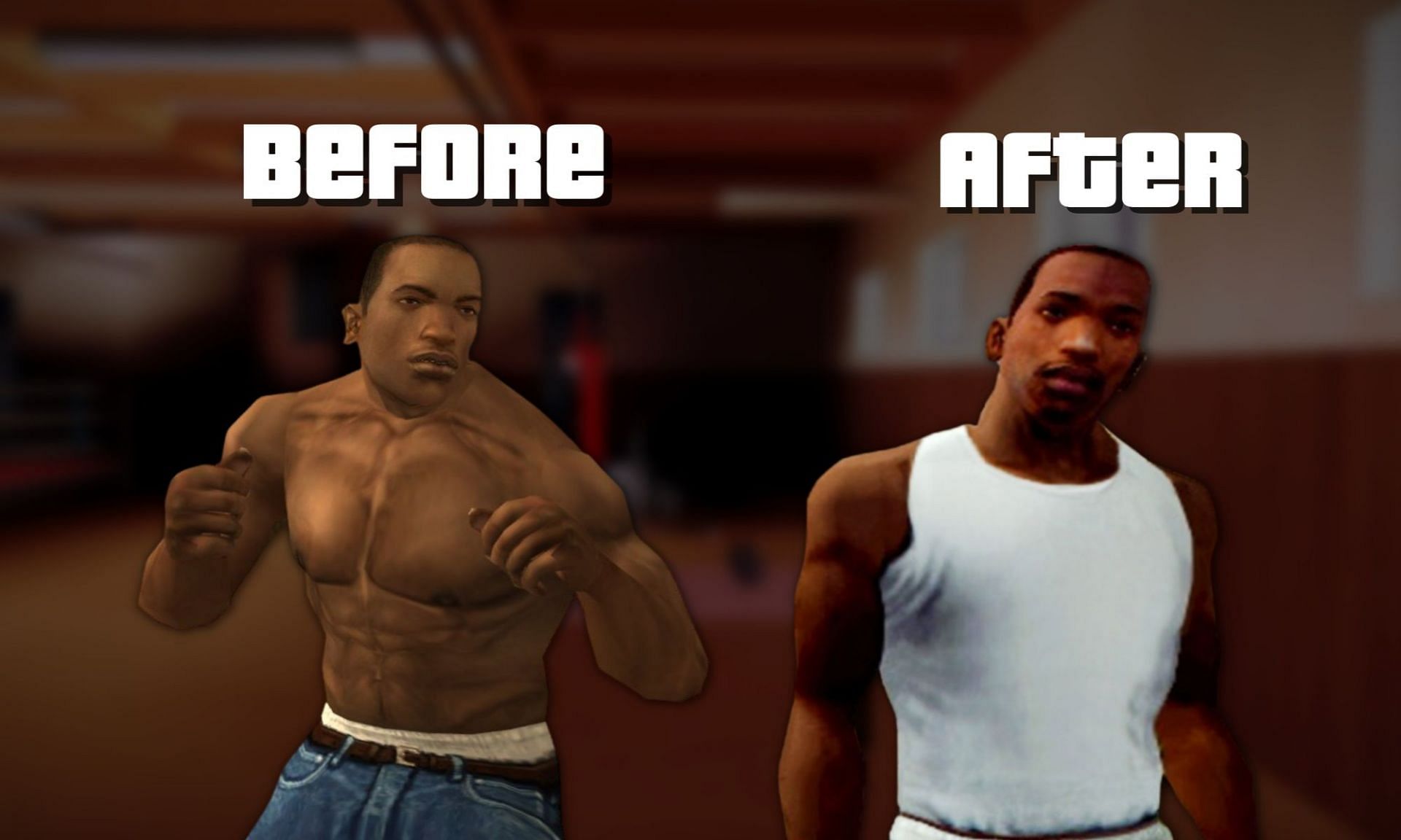 GTA San Andreas allows players to change their body types (Image via Sportskeeda)