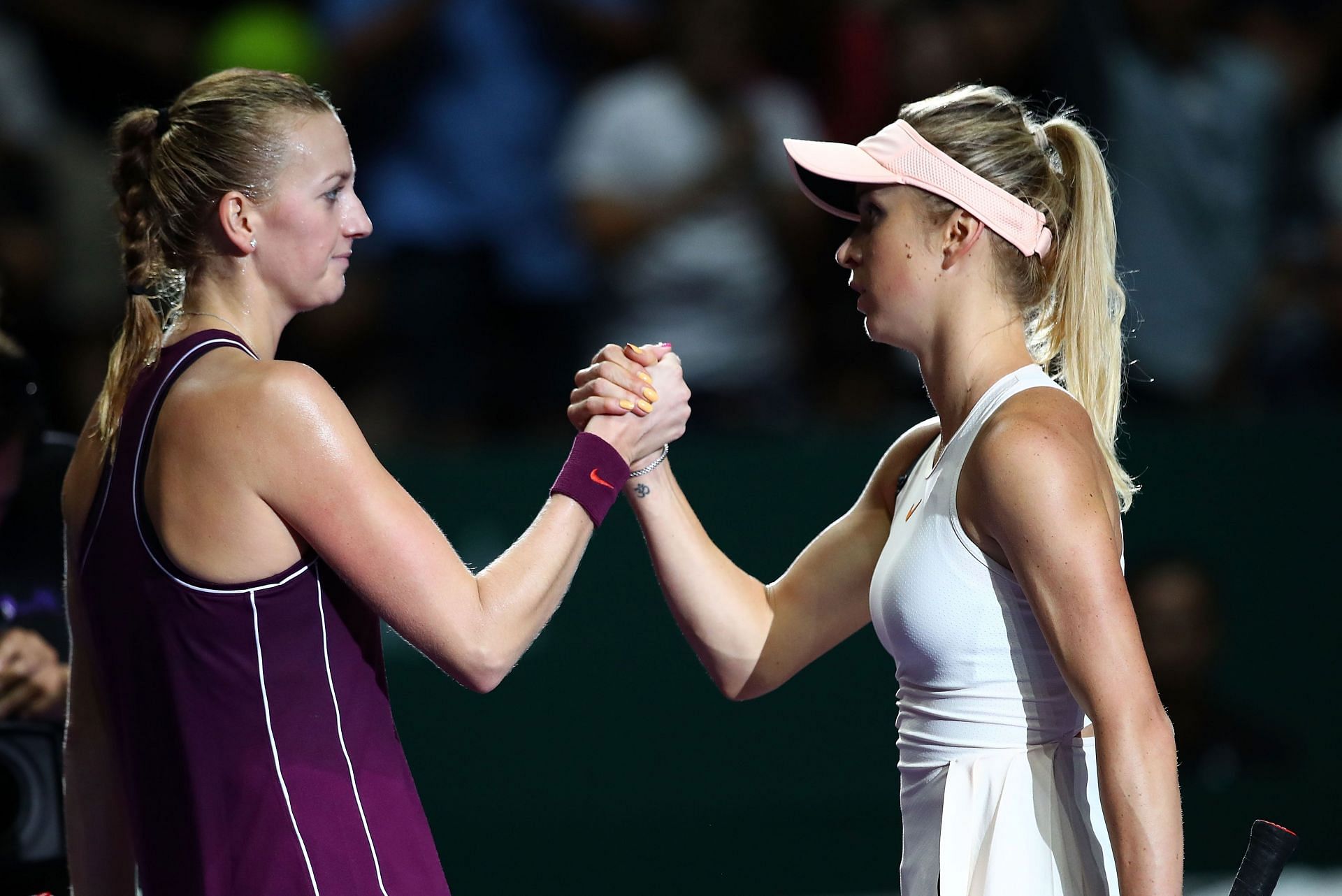 Petra Kvitova (L) and Elina Svitolina at the BNP Paribas WTA Finals Singapore.