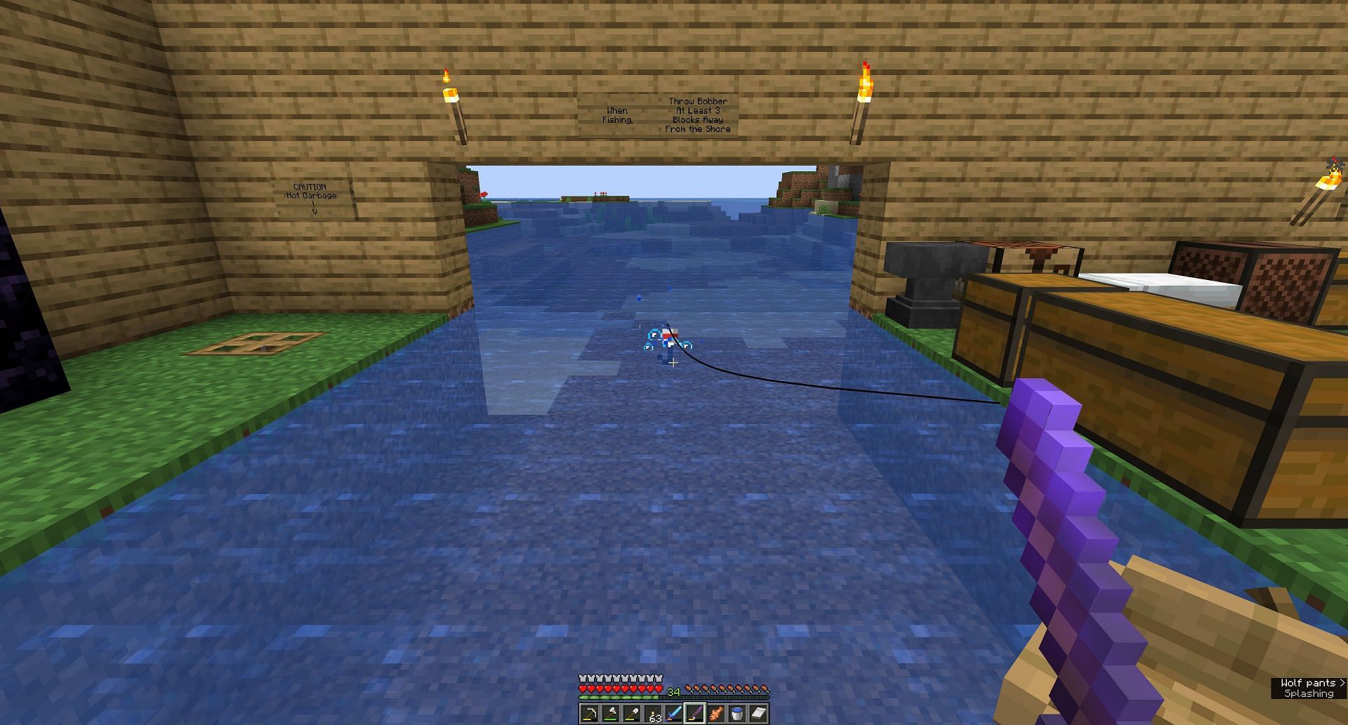 Enchanted rods are great for fishing, which gives lots of XP (Image via Minecraft)