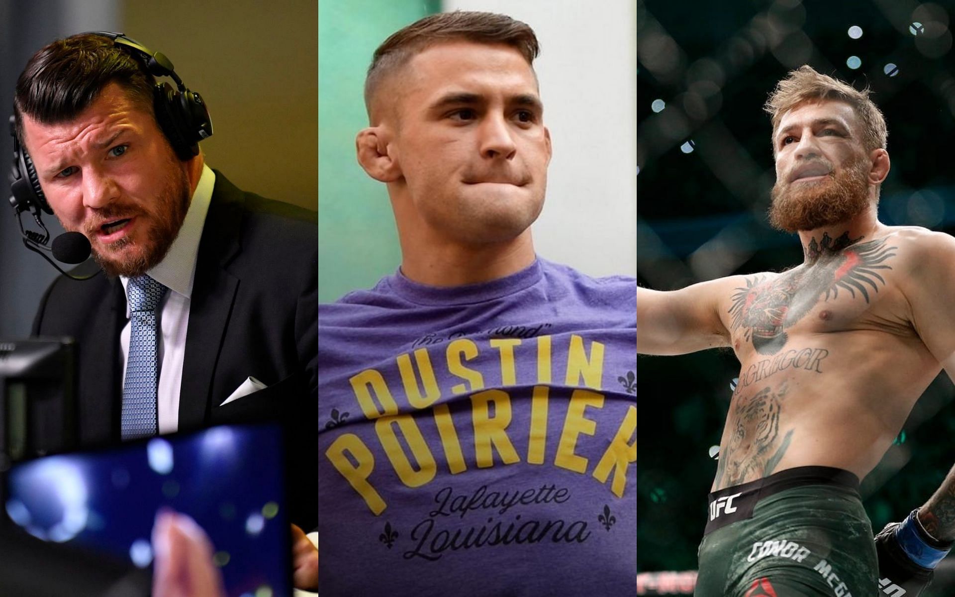 Michael Bisping (L), Dustin Poirier (C), Conor McGregor (R) PC: UFC, Dustin Poirier