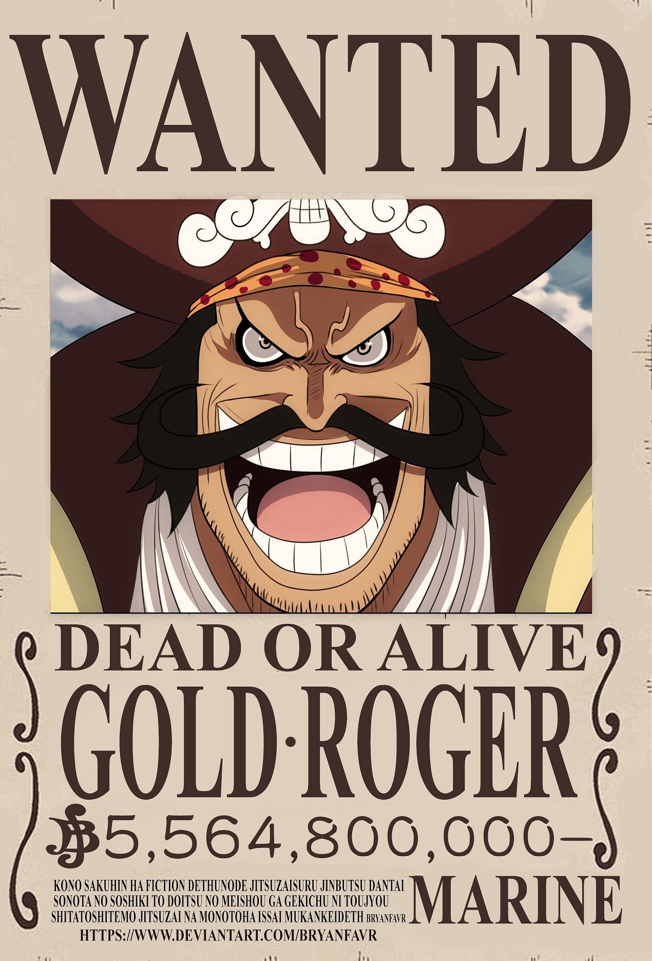 Gold Roger bounty poster (Image via bryanfavr, DeviantArt)