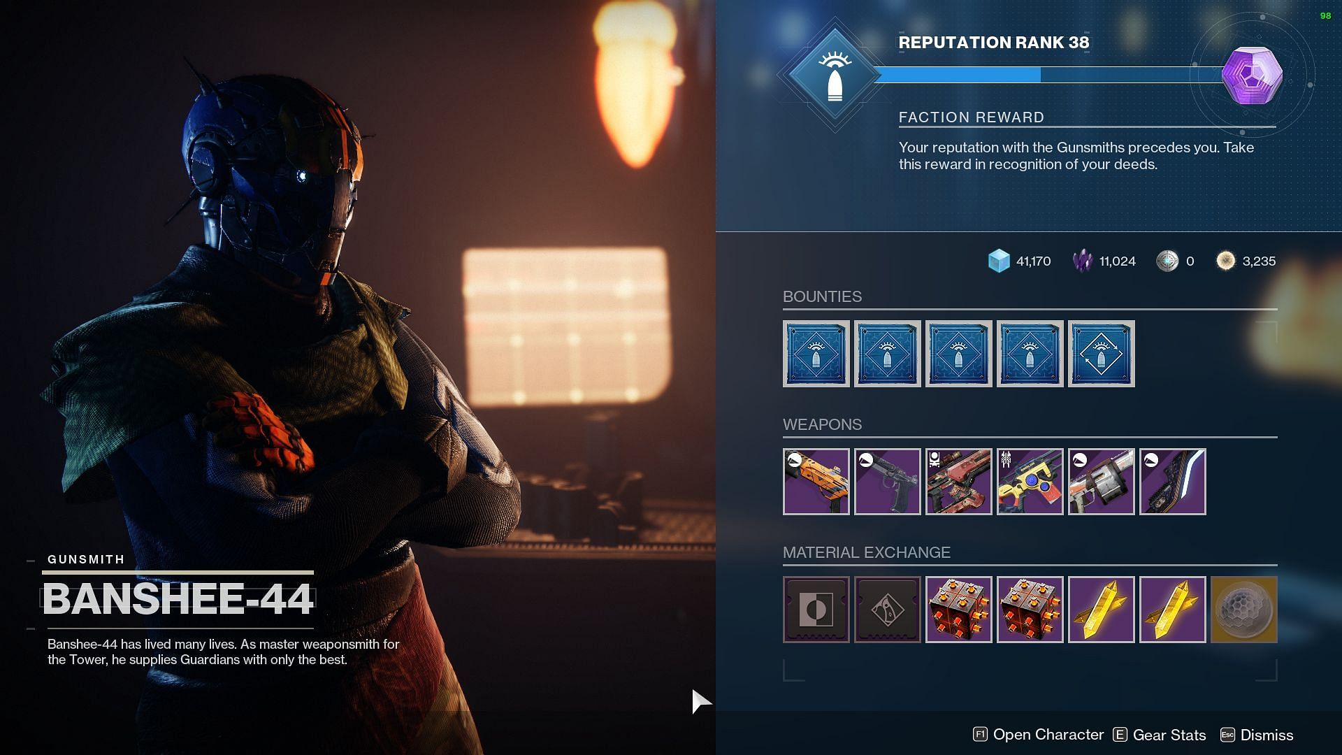 The Banshee-44 inventory at the Tower (Image via Bungie)