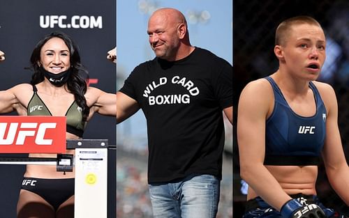 Carla Esparza (left), Dana White (center) & Rose Namajunas (right)