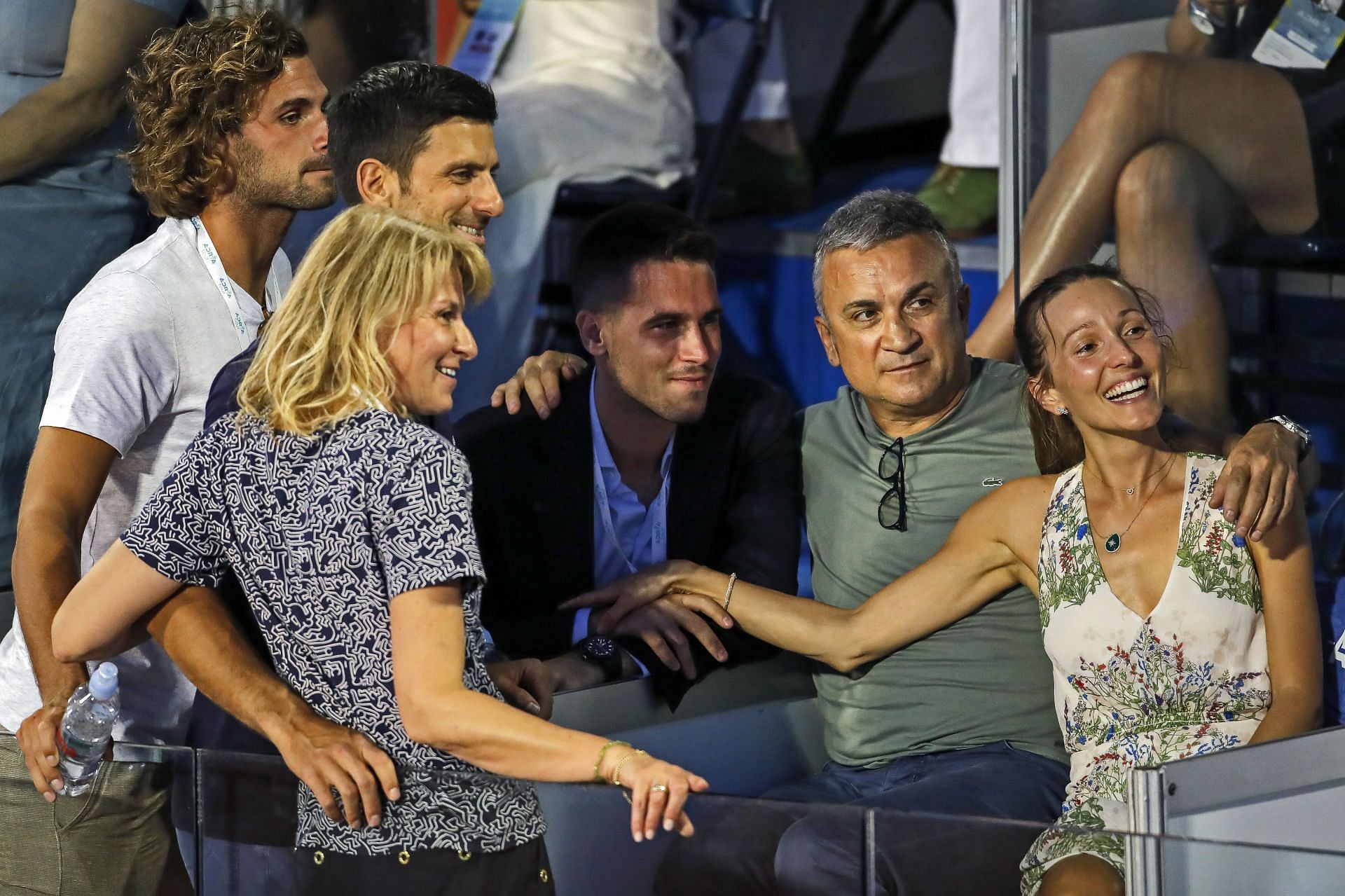 Novak Djokovic with his father, Srdjan Djokovic, wife Jelena Djokovic, and others