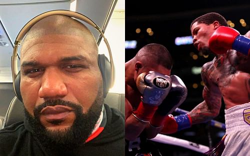 Rampage Jackson (left) via Instagram/rampage4real; Gervonta Davis (right) in action against Issac Cruz (centre).