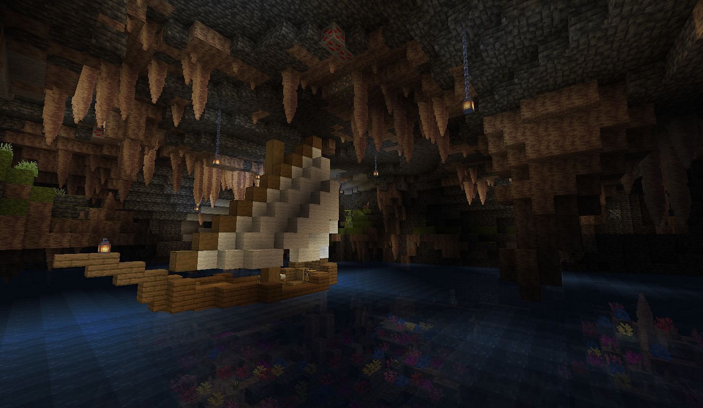 Ship build in a Dripstone Cave (Image via u/SillyNameHere002 Reddit)