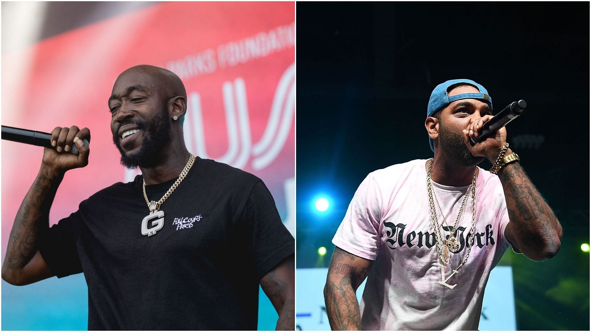 Freddie Gibbs and Jim Jones recently got into a fight with each other (Images by Rick Kern and Paras Griffin via Getty Images)