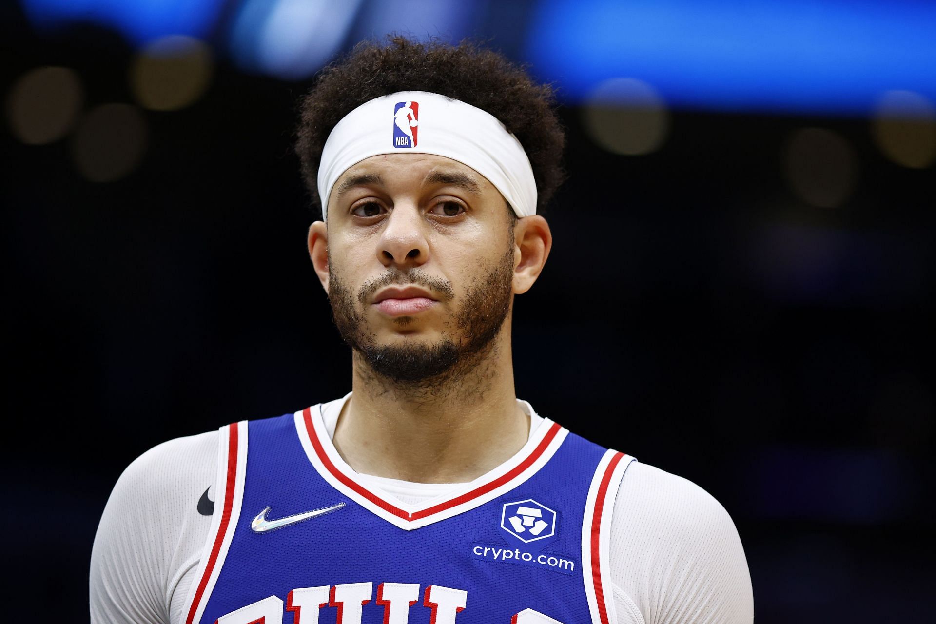 Seth Curry looks on during a Philadelphia 76ers game.