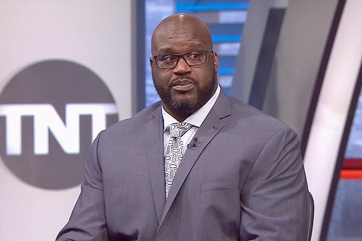 Shaquille O&#039;Neal on the set of NBA on TNT show. [Photo via Philadelphia Inquirer]