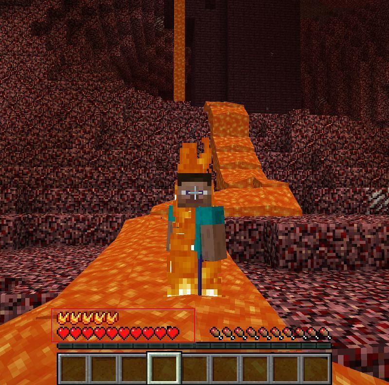 This lava escape glitch can save a player from death (Image via Mojang)