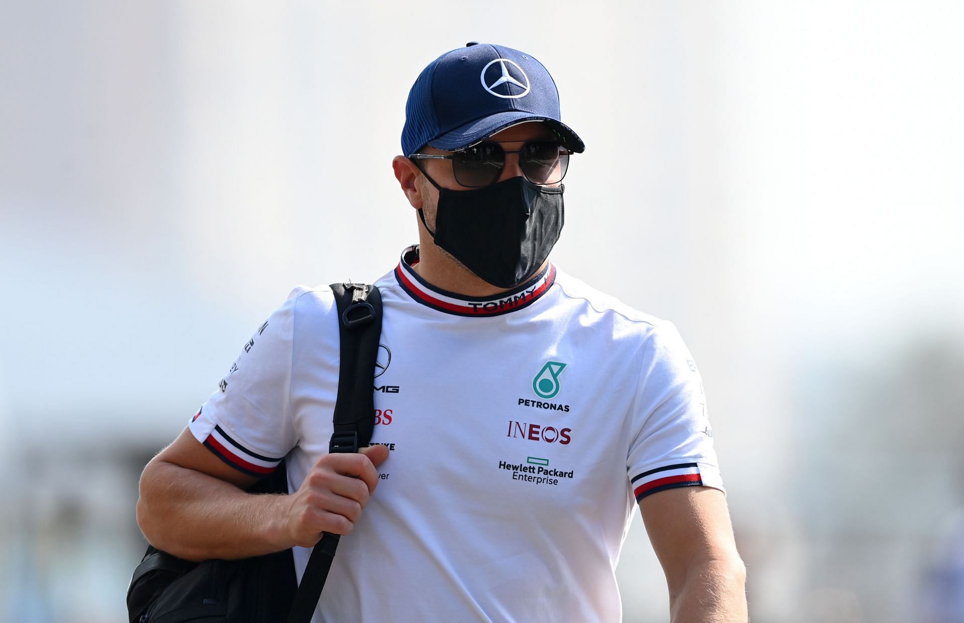 Valtteri Bottas walks in the Paddock during previews ahead of the 2021 Saudi Arabian Grand Prix. (Photo by Dan Mullan/Getty Images)