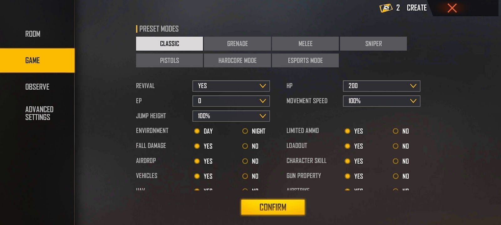 how to create private room in free fire