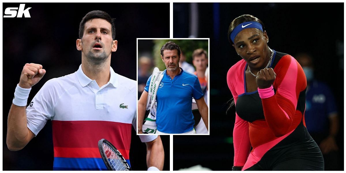 (L-R) Novak Djokovic, Patrick Mouratoglou and Serena Williams