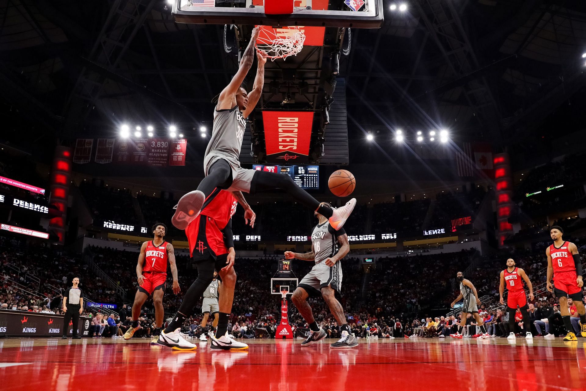 Brooklyn Nets players in action during their game against the Houston Rockets.