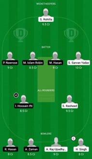 Dream11 Team for India U19 A vs Bangladesh U19 - U19 Triangular One-Day Series 2021.