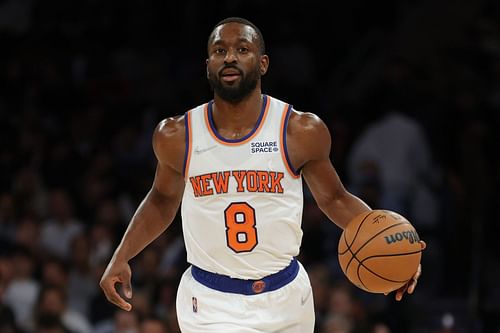 New York Knicks point guard Kemba Walker with the ball