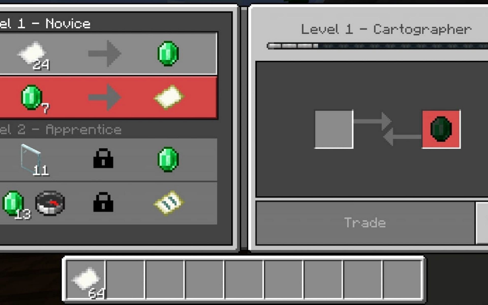 Trade offered by Cartographer (Image via Minecraft)
