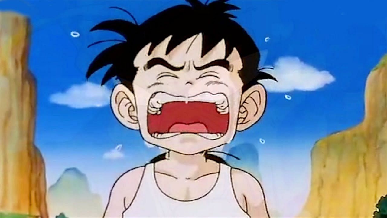 A young Gohan cries during training with Piccolo (Image via Toei Animation)