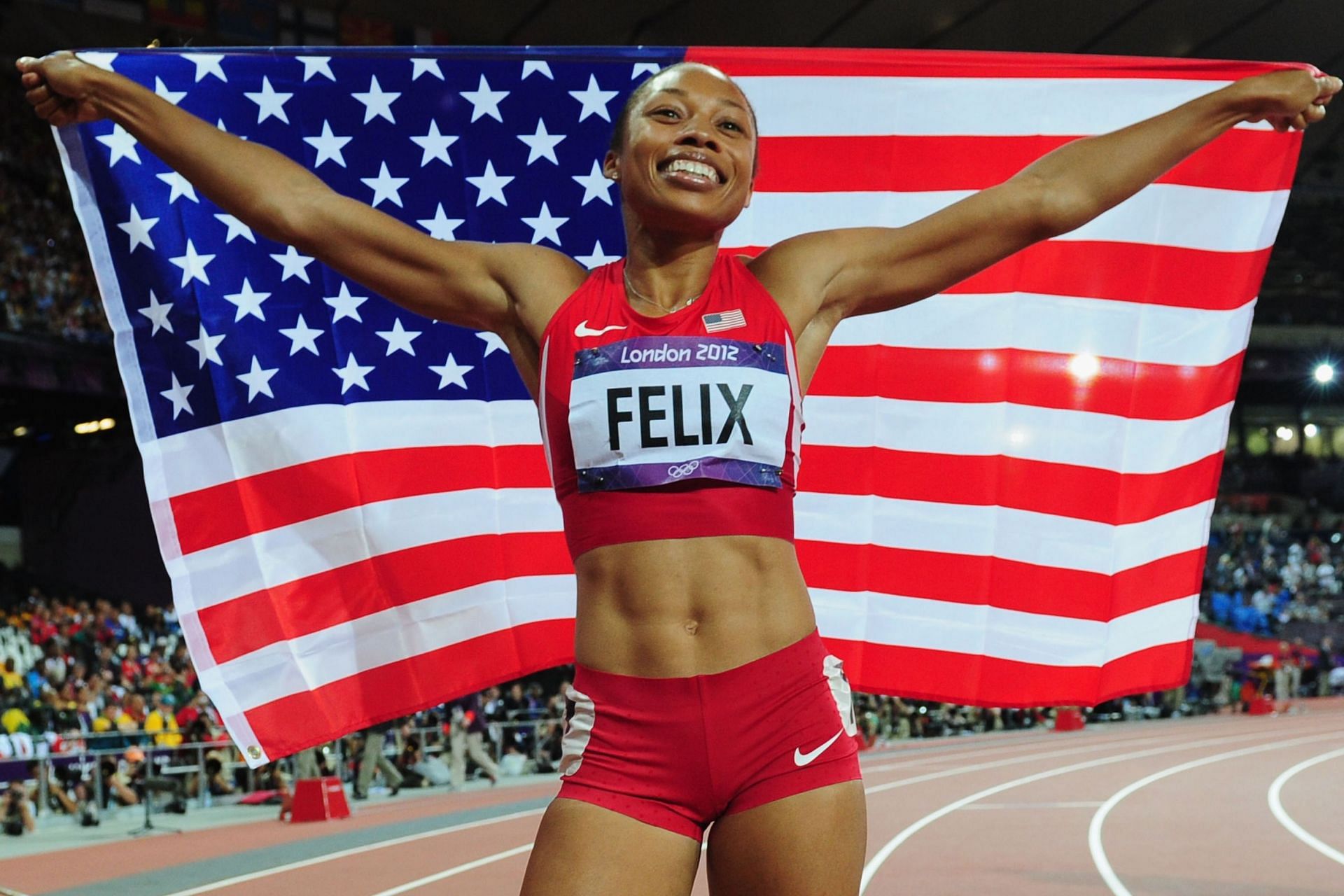 Alysson Felix after winning gold at the 2012 Olympics