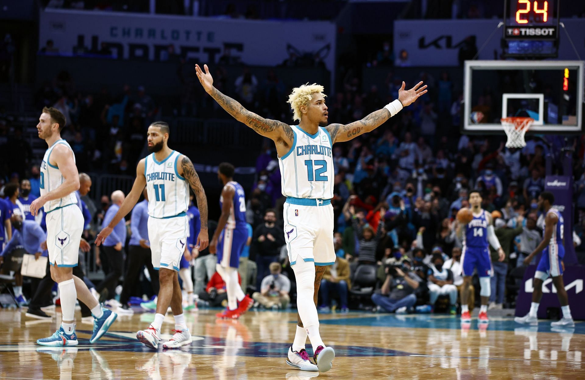 Kelly Oubre Jr. celebrates for the Charlotte Hornets