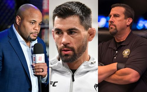 Daniel Cormier (left); Dominick Cruz (center); John McCarthy (right)