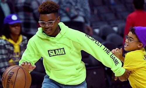 Bryce James plays around at an LA Lakers game [Source: LeBron Wire - USA TODAY]