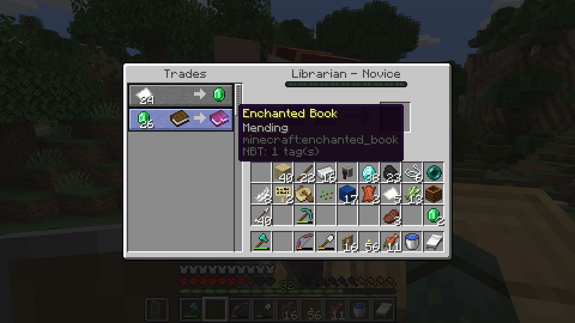 Mending enchantment book trade (Image via Minecraft)