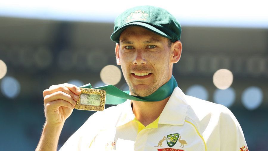 Boland showing off the historic Mullagh Medal having produced a Man of the Match winning performance on his Test debut