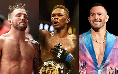 Brad Riddell (left), Israel Adesanya (center), and Colby Covington (right) [Left photo via @bradquakeriddell on IG]