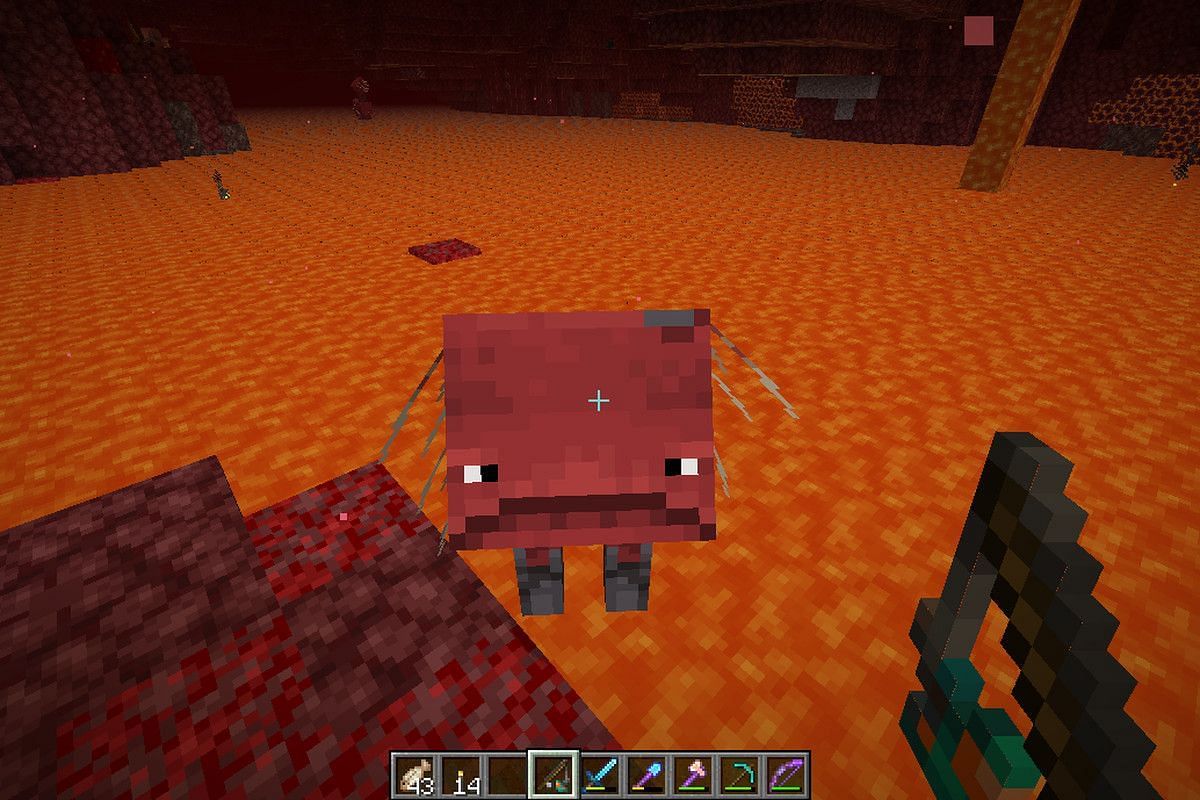 Striders can be lured with a fungus on the stick (Image via Minecraft