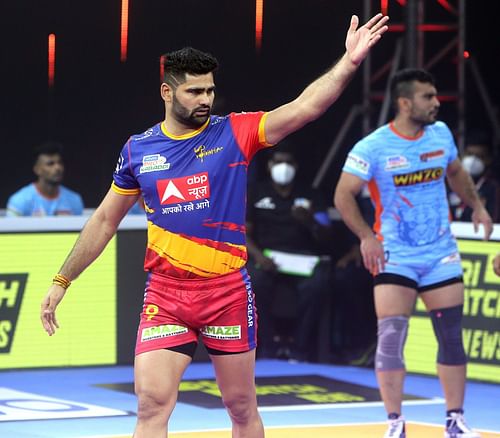 Pardeep Narwal in action for UP Yoddha - Image Courtesy: Twitter