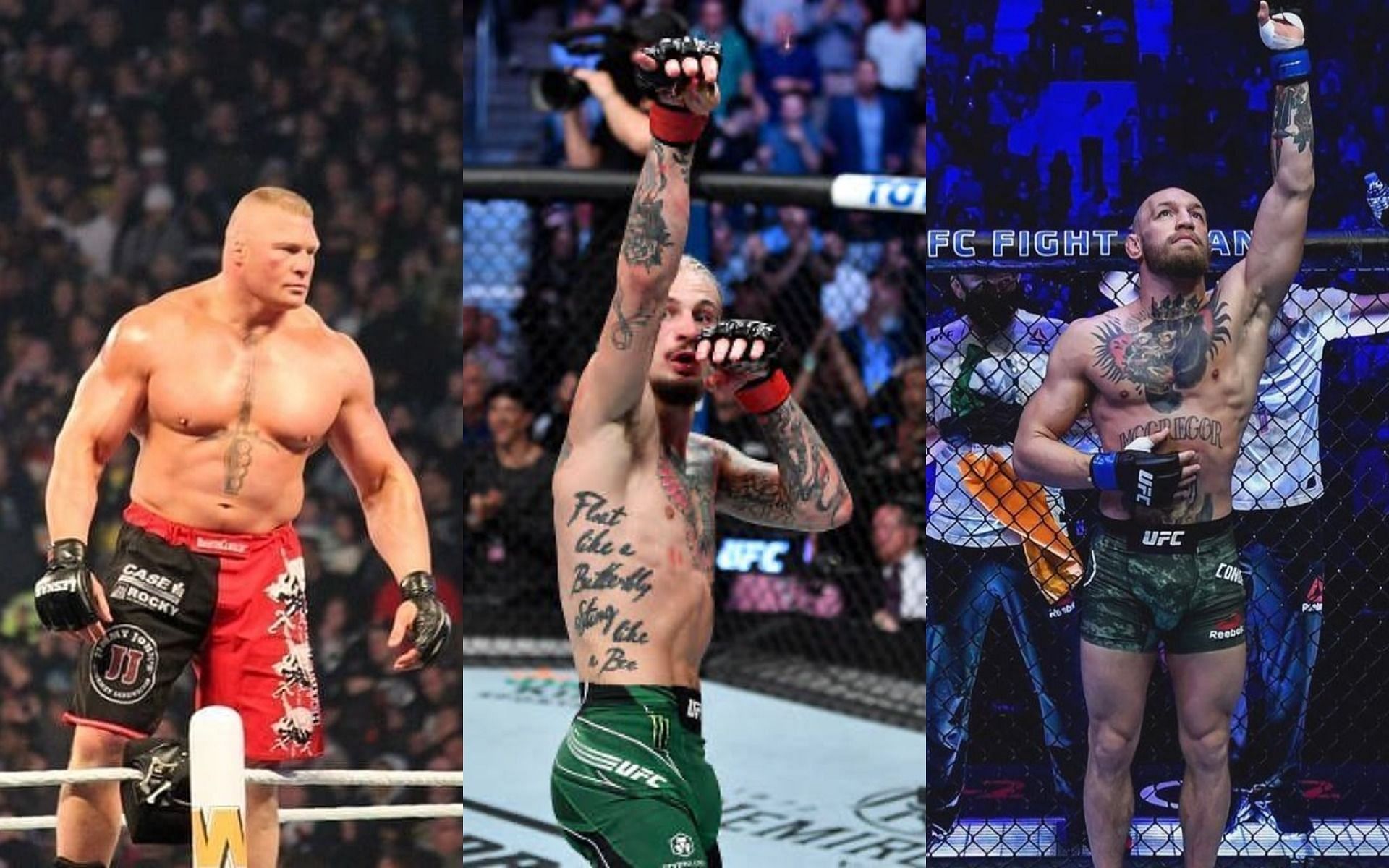 Brock Lesnar (left), Sean O&#039;Malley (Center) Conor McGregor (left) [Images courtesy: @brock._.lesnar @sugaseanmma @thenotoriousmma on Instagram]