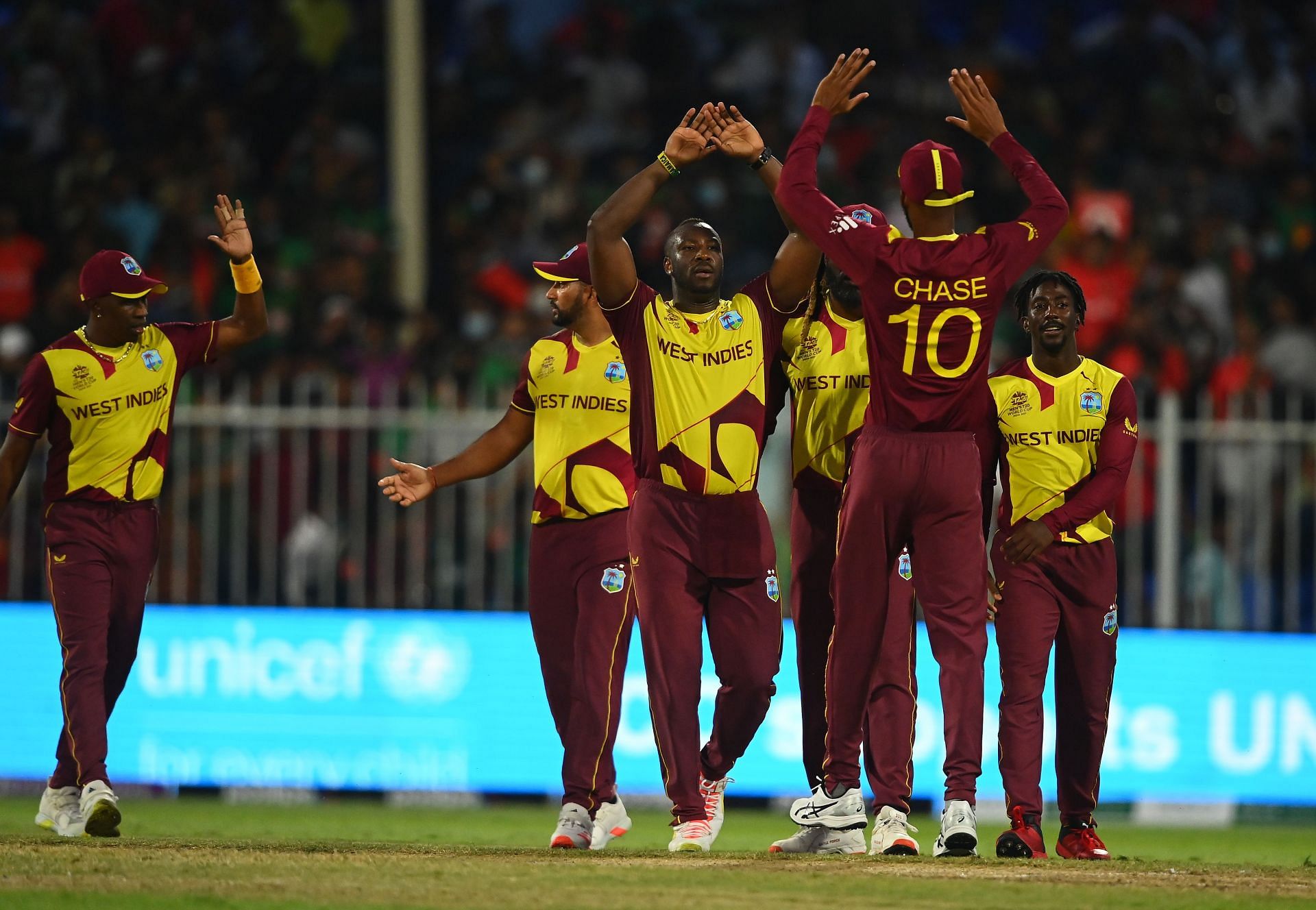 West Indies players during the ICC Men&#039;s T20 World Cup 2021.