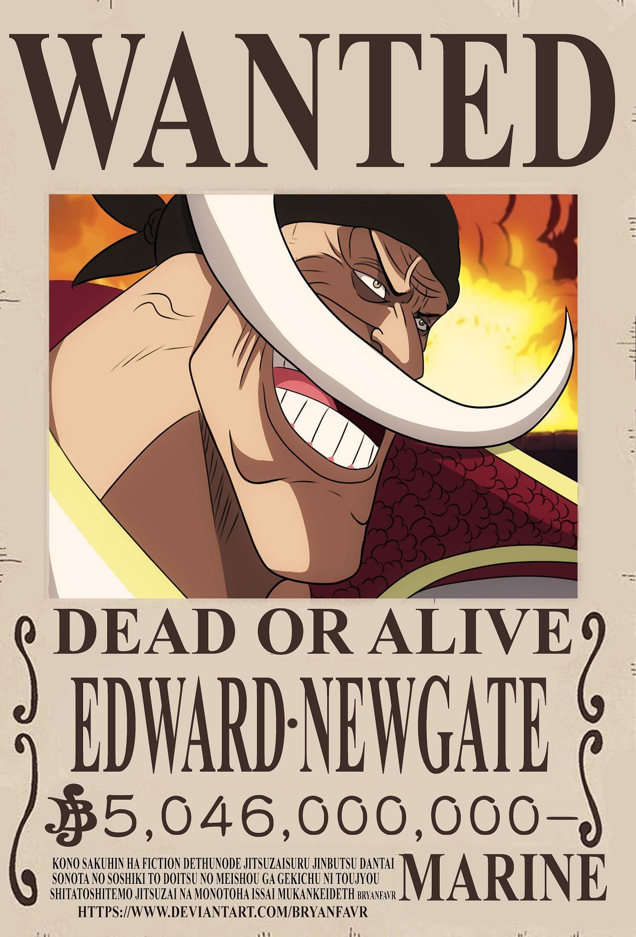 Whitebeard bounty poster (Image via bryanfavr, DeviantArt)