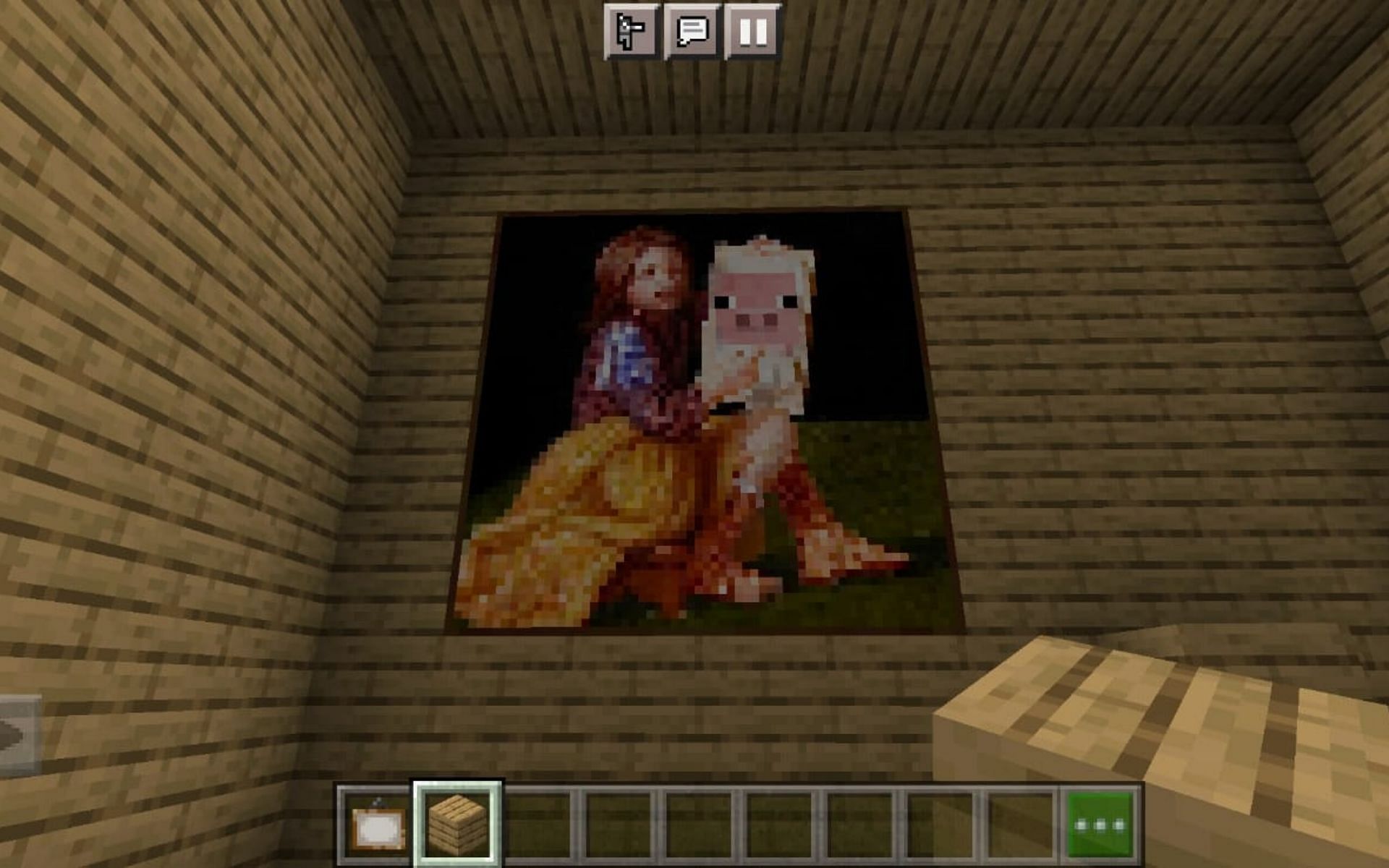 The Pigscene Painting has been placed on the wall (Image via Minecraft)