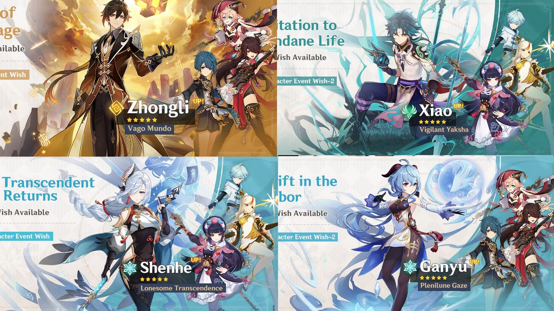 Genshin Impact 2.4 update Xiao, Shenhe, Ganyu and Zhongli banners' 4