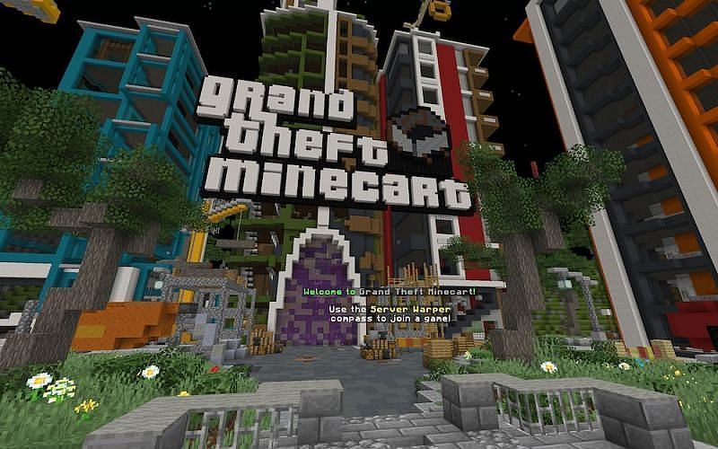 Grand Theft Minecart Minecraft server (Image via Minecraft)