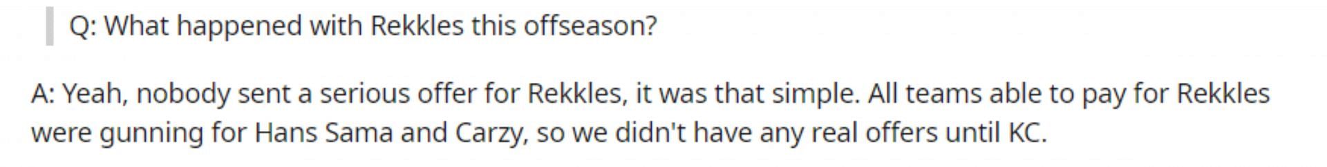 Carlos Rodriguez on Rekkles&#039; off-season (Image via Reddit)