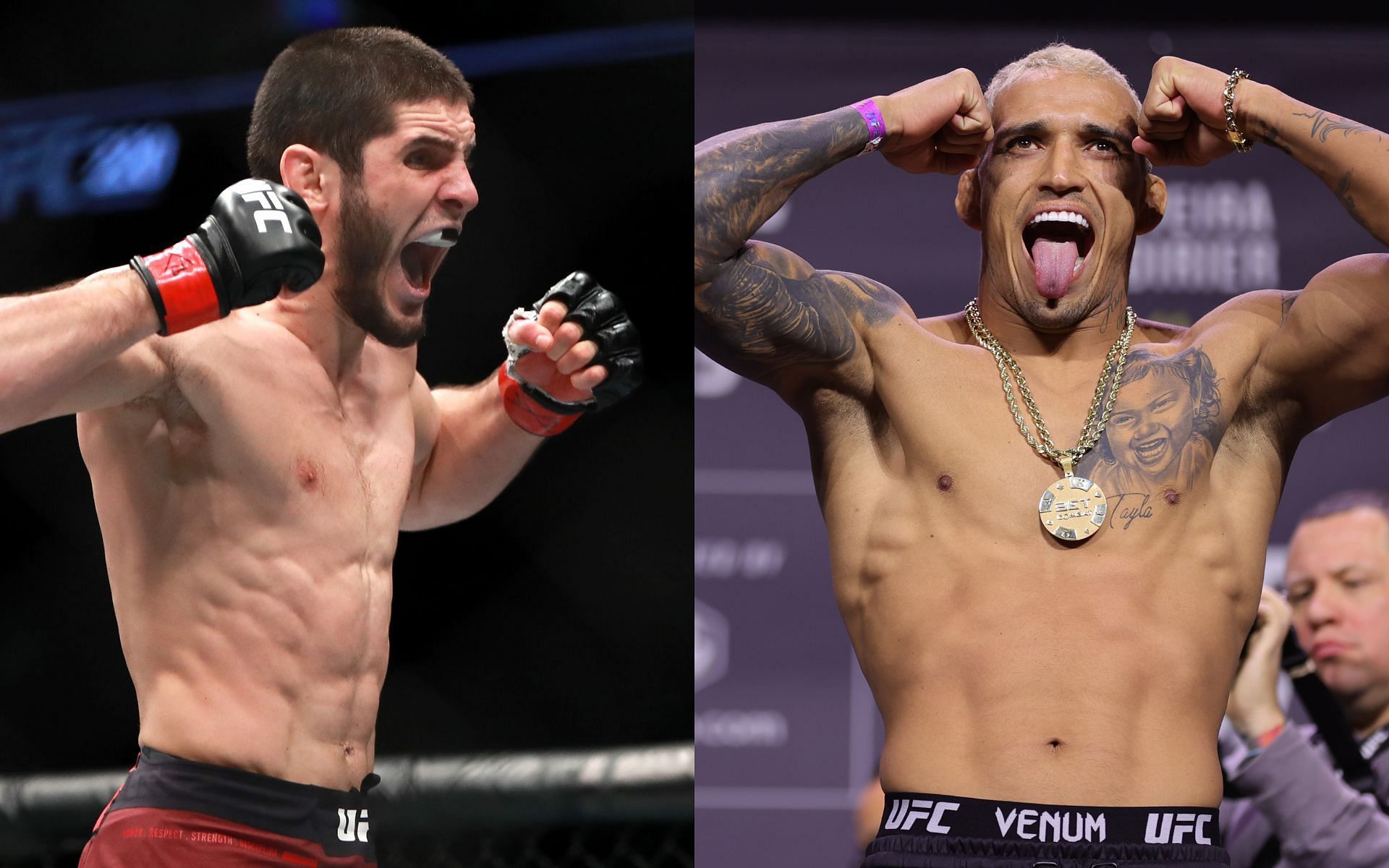 UFC lightweight contender Islam Makhachev (left) and champion Charles Oliveira (right)