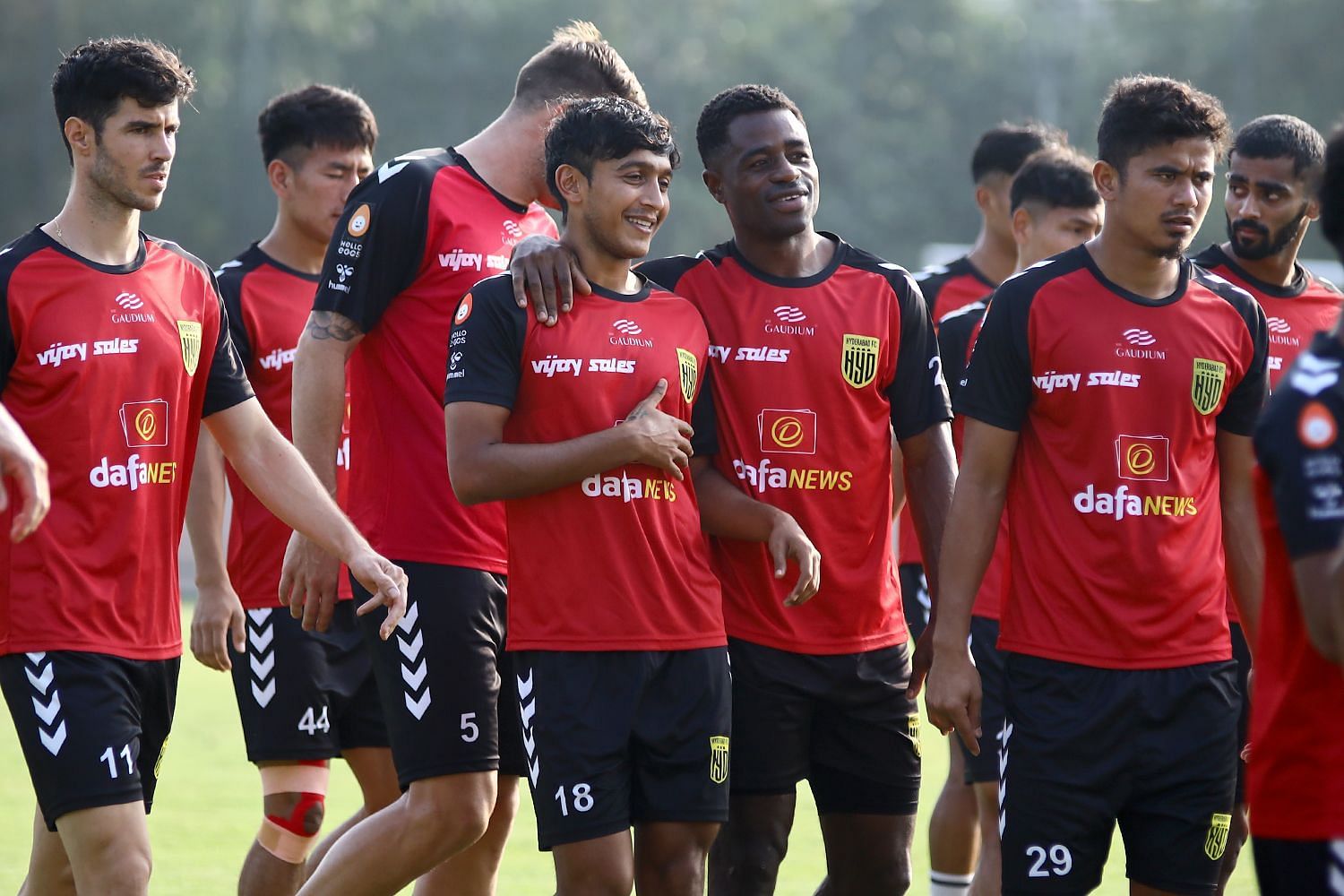 Hyderabad FC players during a training session. [Credits: Twitter]