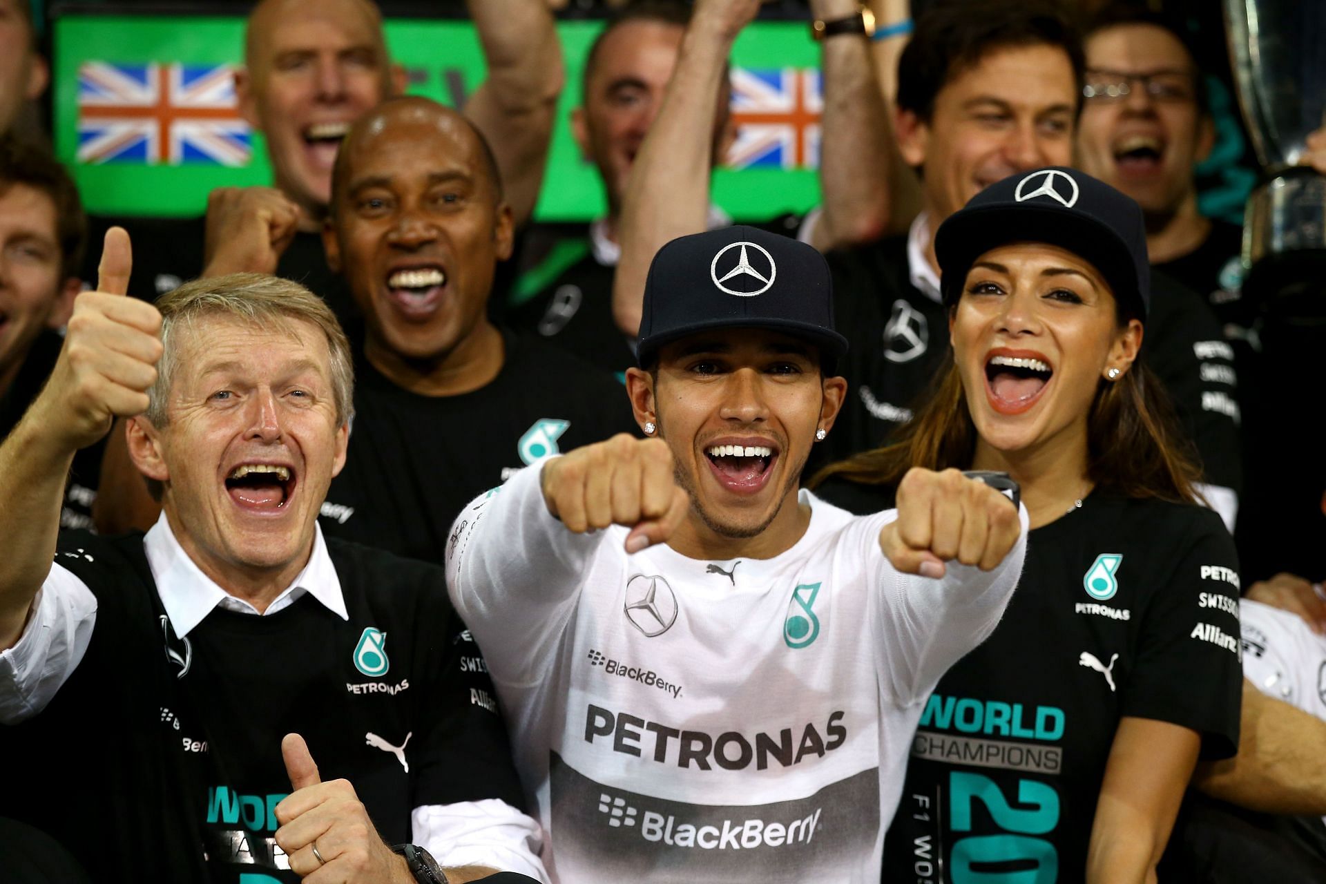 F1 Grand Prix of Abu Dhabi - Lewis Hamilton celebrates with Nicole Scherzinger