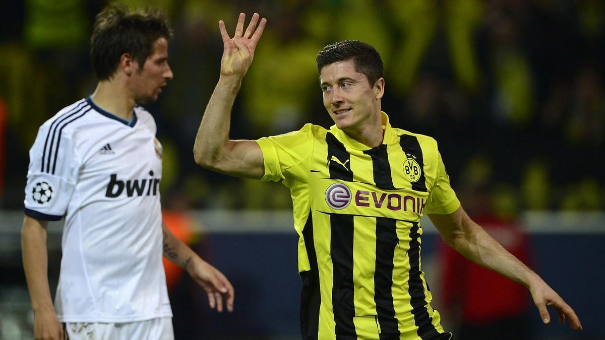 Robert Lewandowski after scoring his fourth goal against Real Madrid.