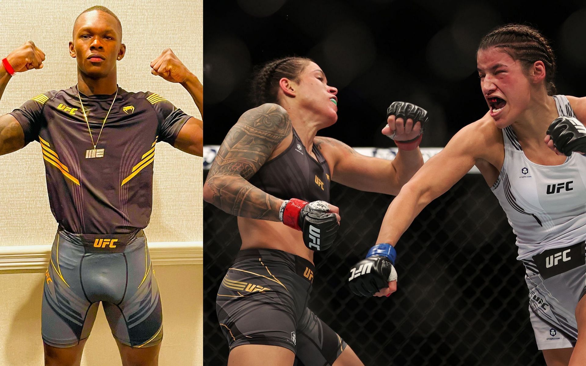 Israel Adesanya (left), Amanda Nunes vs Julianna Pena at UFC 269 (right) [Credits: @stylebender via Instagram]