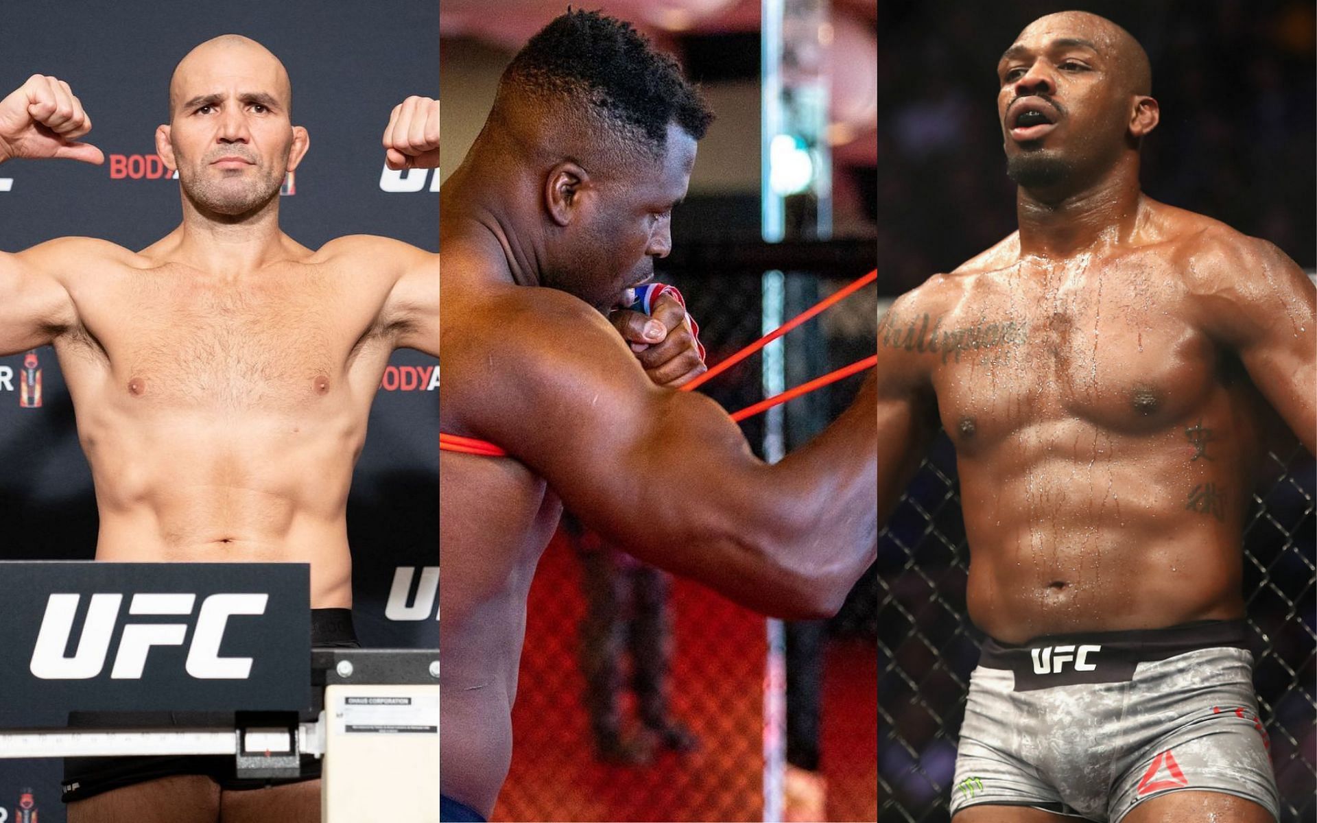 Glover Teixeira (left), Francis Ngannou (center), Jon Jones (right) [Image credits: @gloverteixeira @francisngannou]