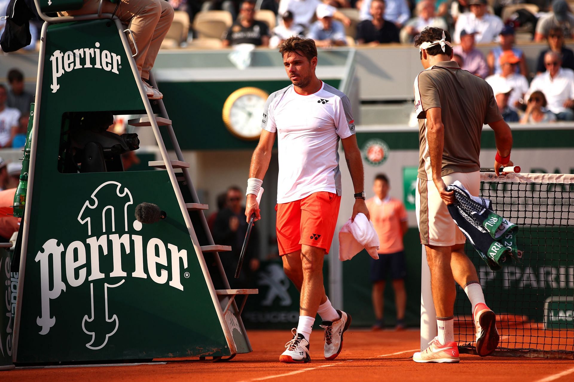 Stan Wawrinka and Roger Federer at the French Open 2019