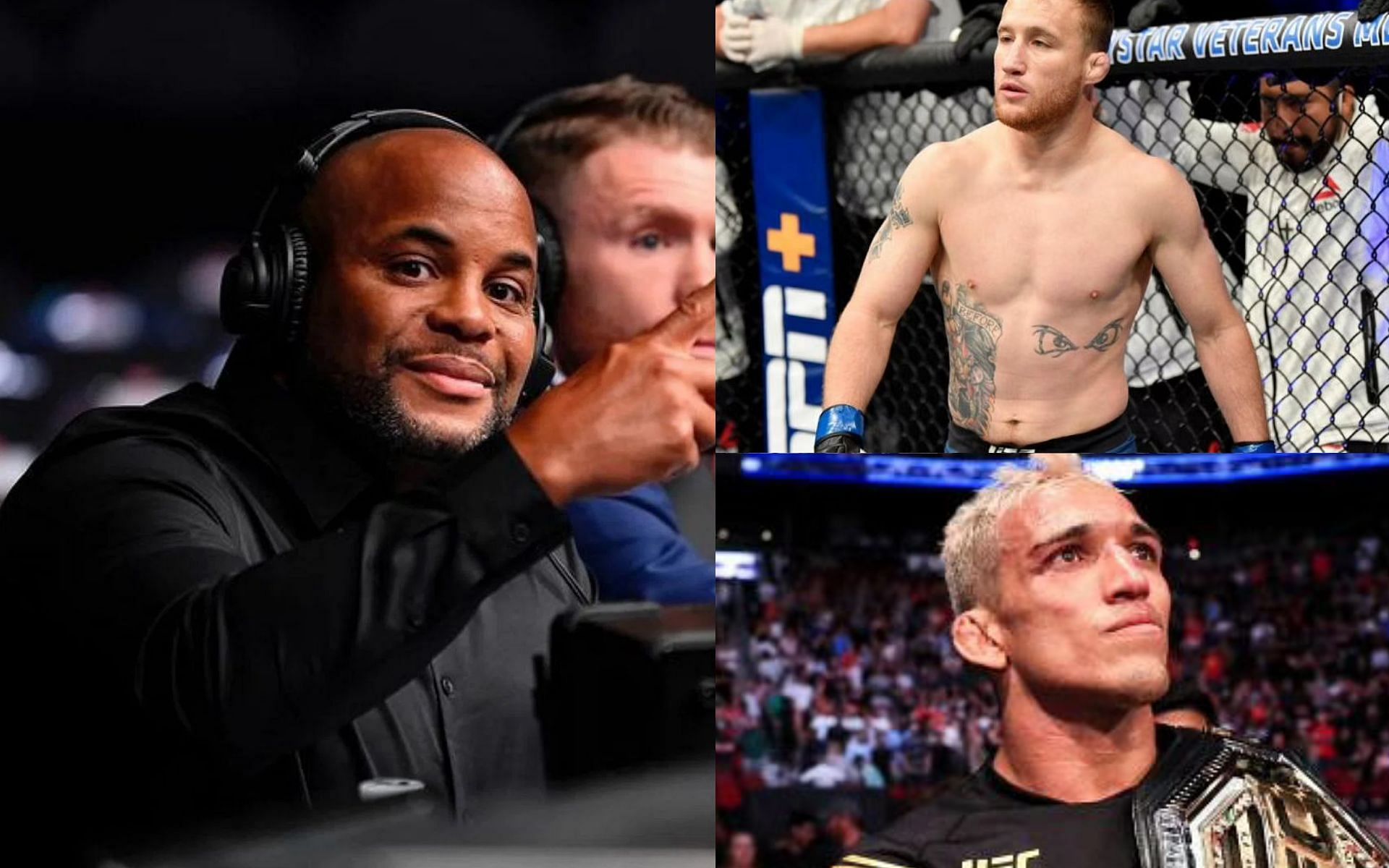 Daniel Cormier (left), Justin Gaethje (top), and Charles Oliveira (bottom)