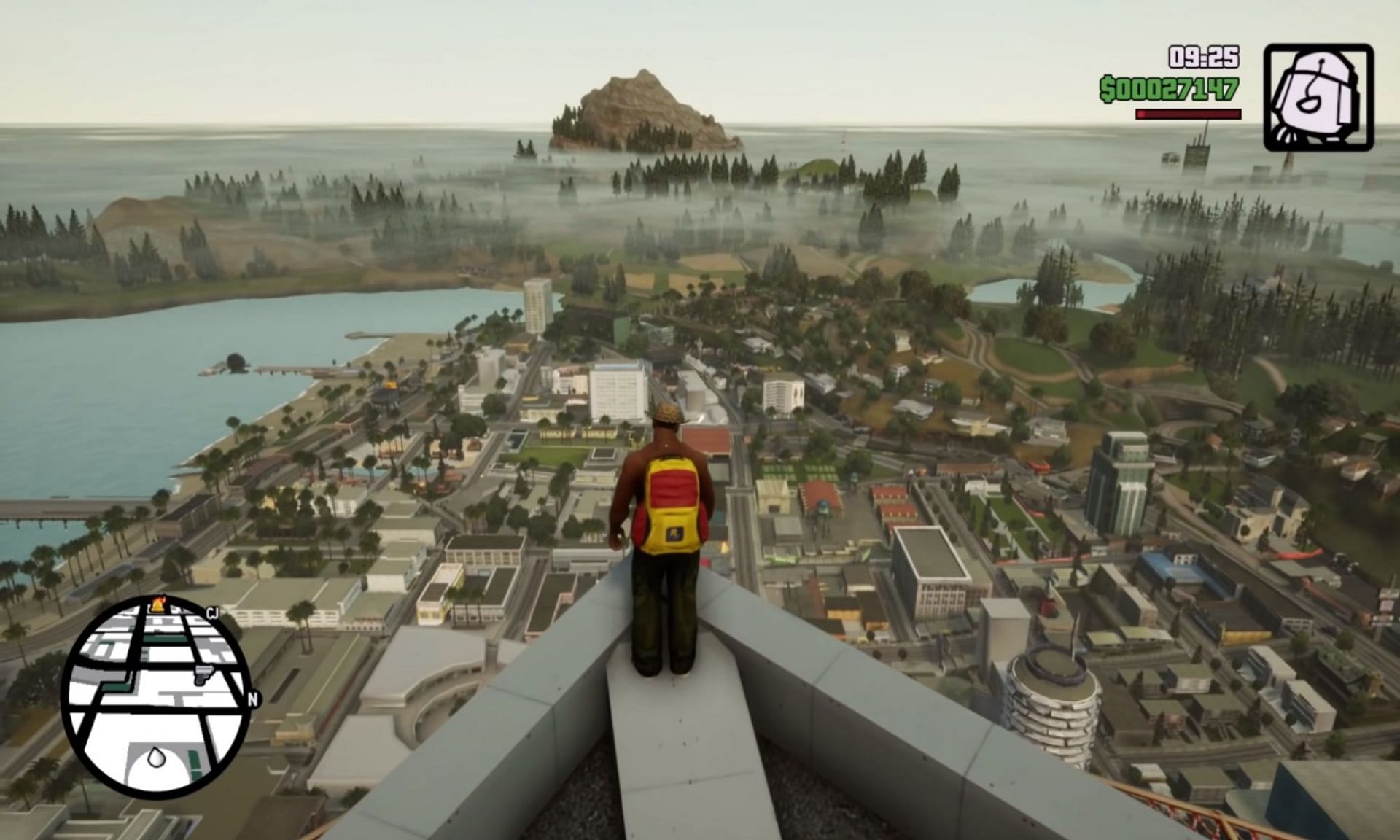 CJ looking over the foggy distance (Image via Rockstar Games)